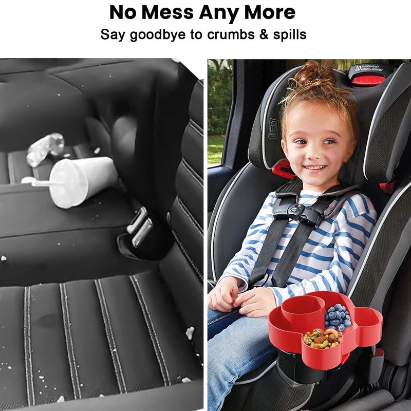 BlueOrigin Red Car Seat Tray - Convert Cup Holder to Snacks & Toys Tray, 360 Rotatable for Kids Travel, Booster & Stroller - Image 2
